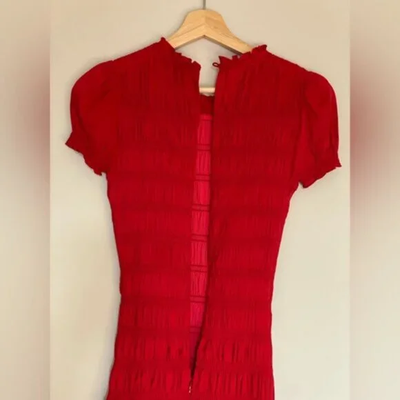 NEW Reformation Kiria Midi Drop Waist Short Sleeve Dress Lipstick Red | size 0 - Picture 10 of 14